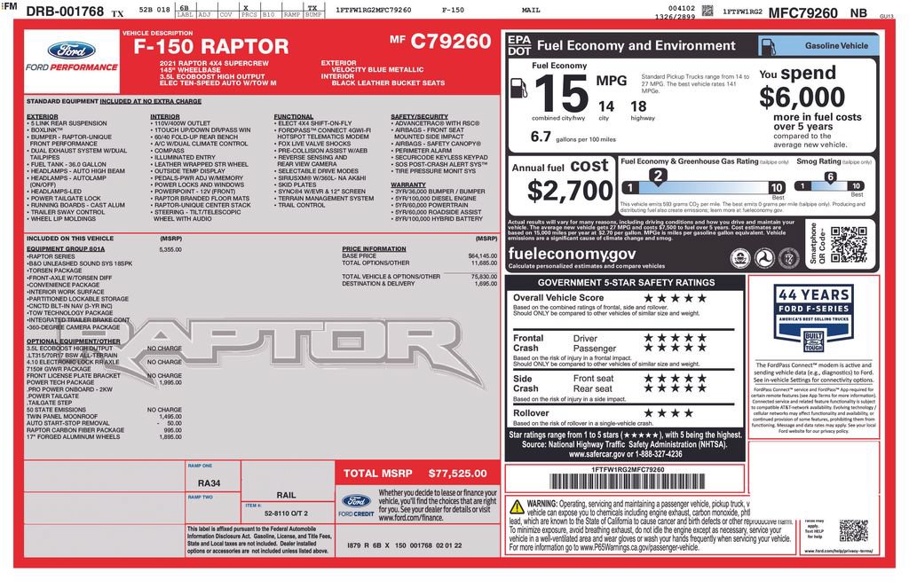 Certified 2021 Ford F150 Raptor w/ Equipment Group 801A High AWD/4WD image 38