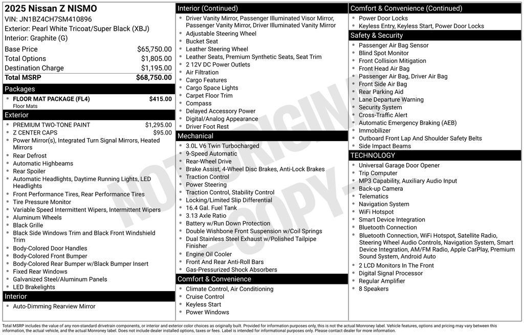 Certified 2025 Nissan Z Performance w/ Floor Mat Package RWD image 46