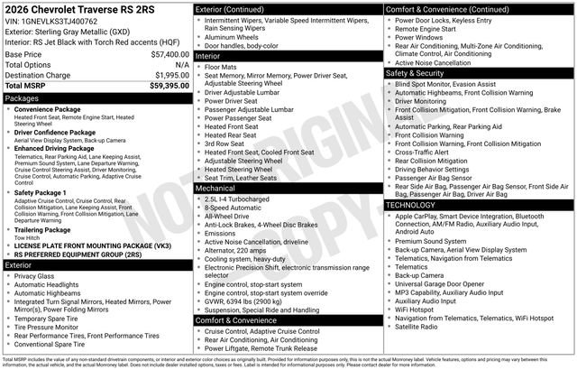 New 2026 Chevrolet Traverse RS AWD/4WD image 3