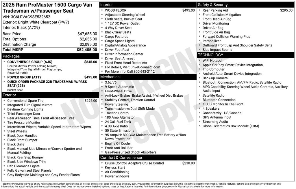 New 2025 RAM ProMaster 1500 w/ Convenience Group FWD image 2