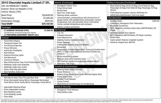 Used 2015 Chevrolet Impala LT w/ LT Sunroof Package FWD image 2