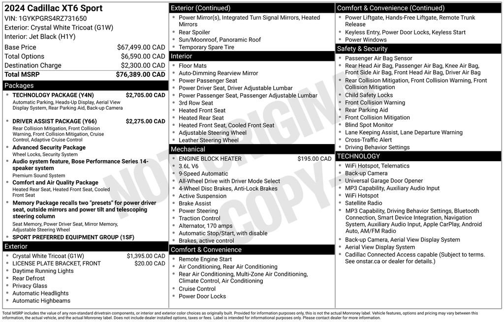 Used 2024 Cadillac XT6 Sport w/ Technology Package AWD/4WD image 58
