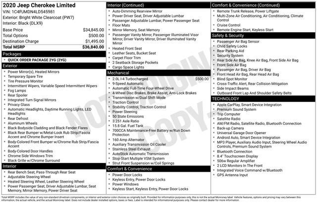 Used 2020 Jeep Cherokee Limited AWD/4WD image 2