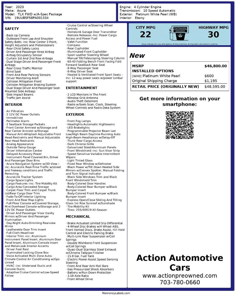 Used 2023 Acura TLX W/A-SPEC PACKAGE image 2