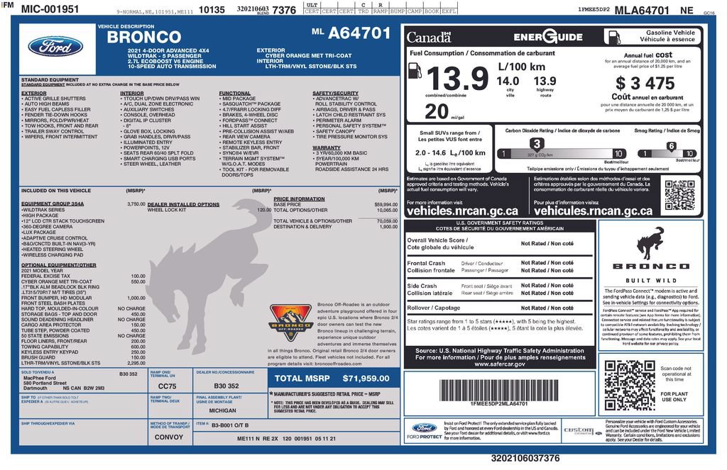 Certified 2021 Ford Bronco Wildtrak AWD/4WD image 5