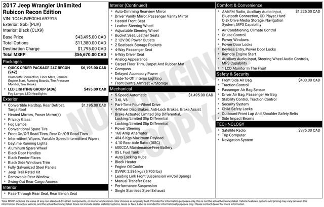 Used 2017 Jeep Wrangler Unlimited Rubicon w/ Quick Order Package 24Z Recon image 6