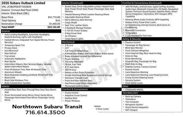 New 2026 Subaru Outback Limited image 2