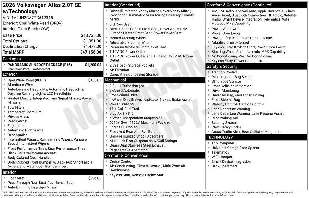 Certified 2026 Volkswagen Atlas SE w/ Panoramic Sunroof Package FWD image 7