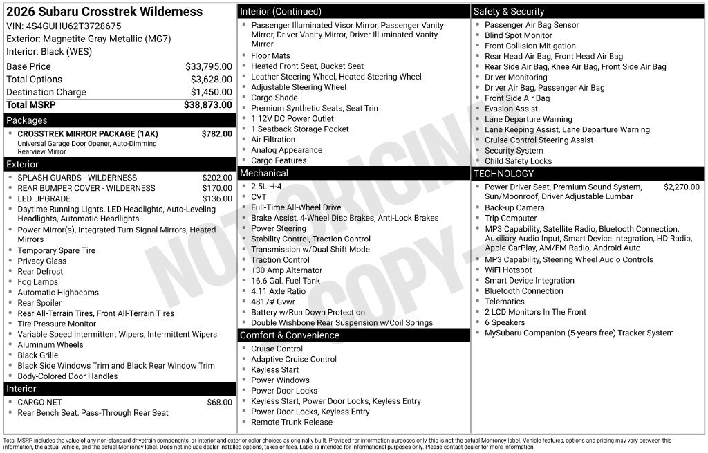 Used 2026 Subaru Crosstrek 2.5i Wilderness w/ Crosstrek Mirror Package AWD/4WD image 43