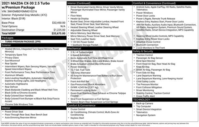 Used 2021 MAZDA CX-30 2.5 Turbo w/ Premium Package image 6