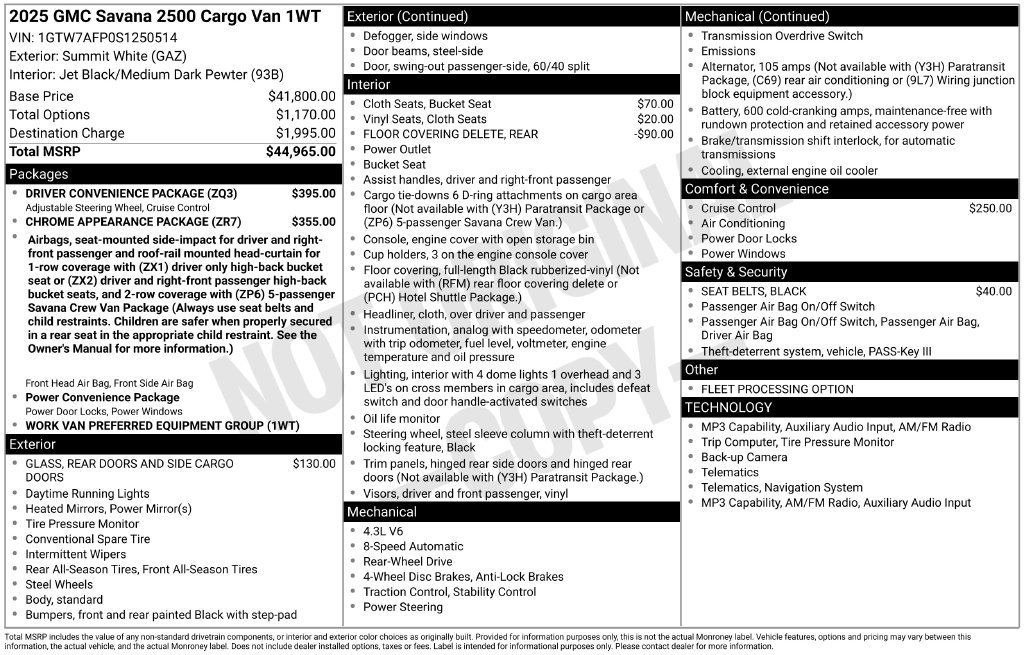 Used 2025 GMC Savana 2500 w/ Driver Convenience Package RWD image 3