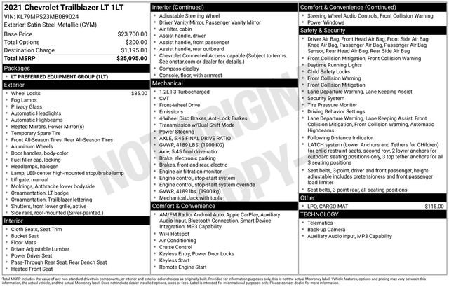 Used 2021 Chevrolet TrailBlazer LT FWD image 38