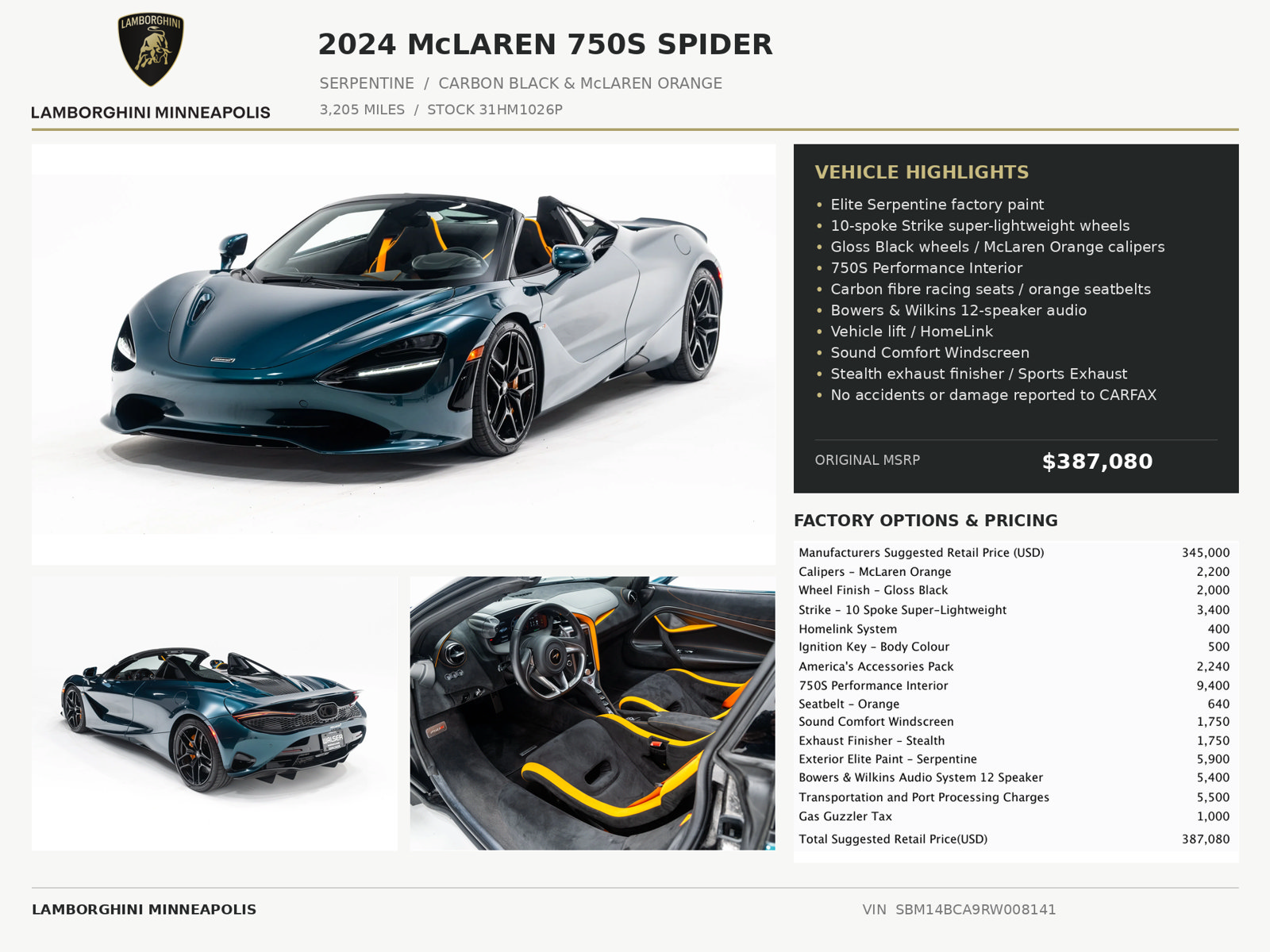 Used 2024 McLaren 750S Spider RWD image 2