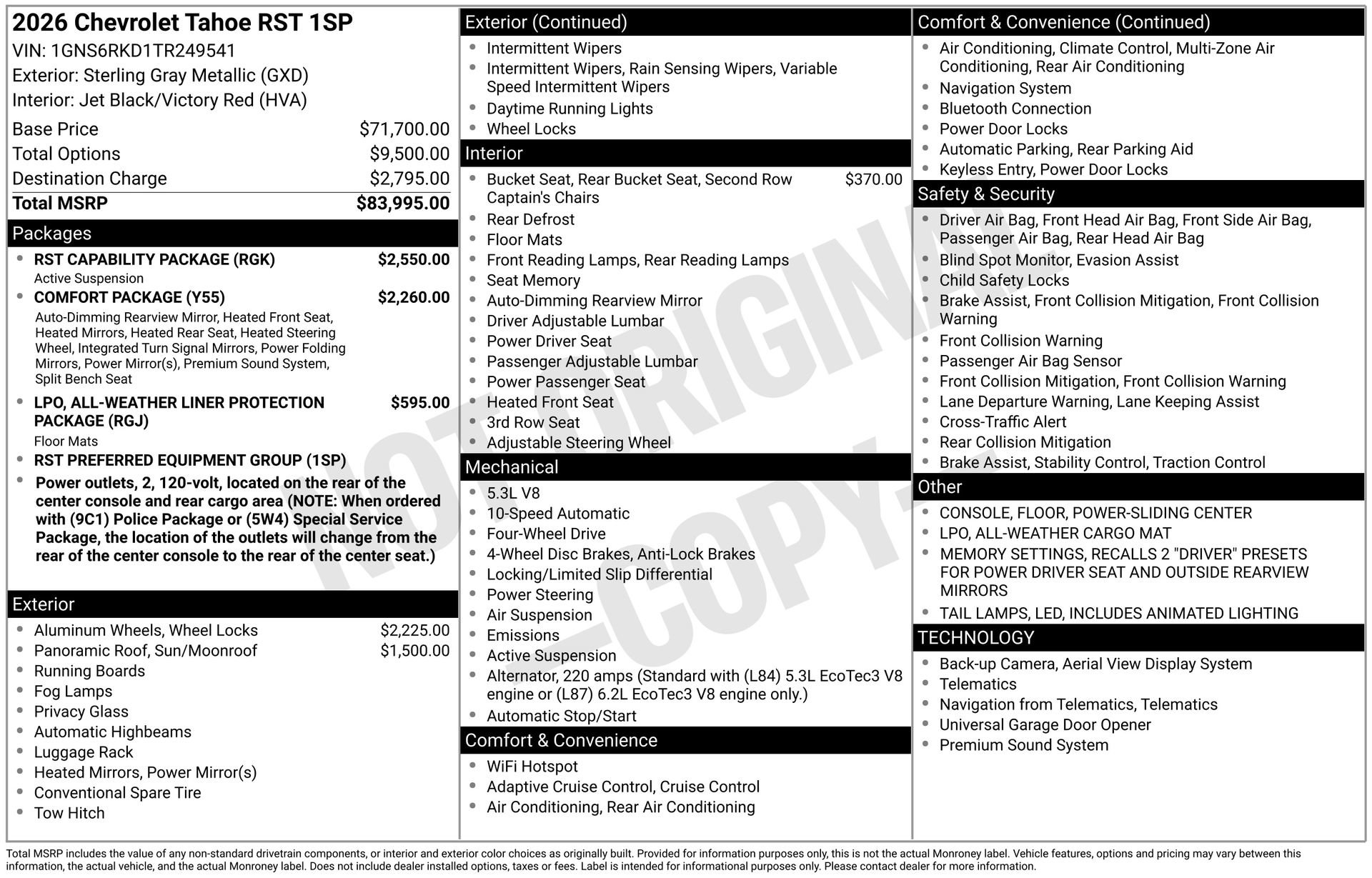 New 2026 Chevrolet Tahoe RST w/ RST Capability Package AWD/4WD image 5