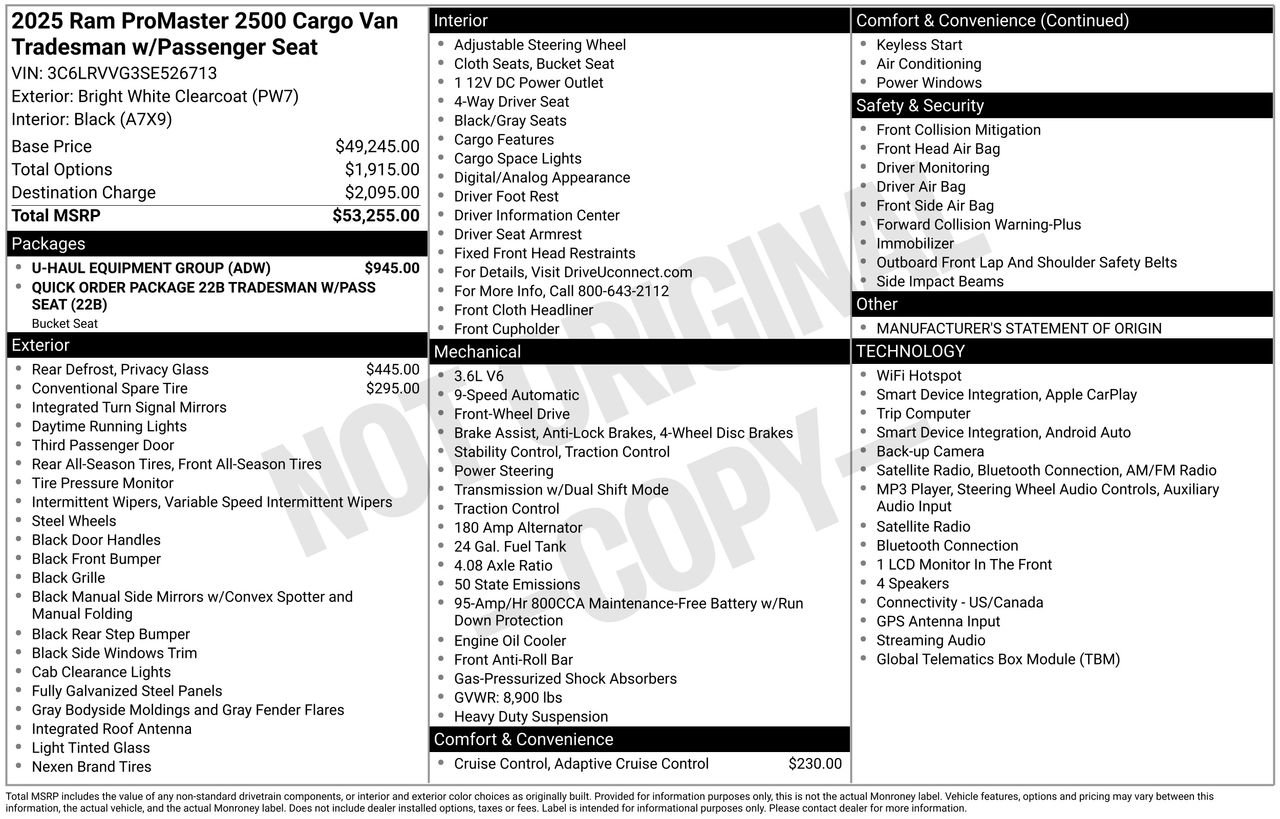 Used 2025 RAM ProMaster 2500 w/ U-Haul Equipment Group FWD image 41
