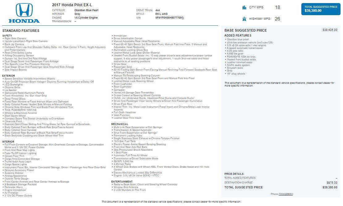 Used 2017 Honda Pilot EX-L image 2