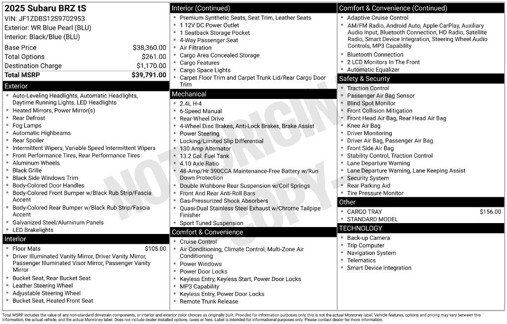 Certified 2025 Subaru BRZ tS RWD image 6