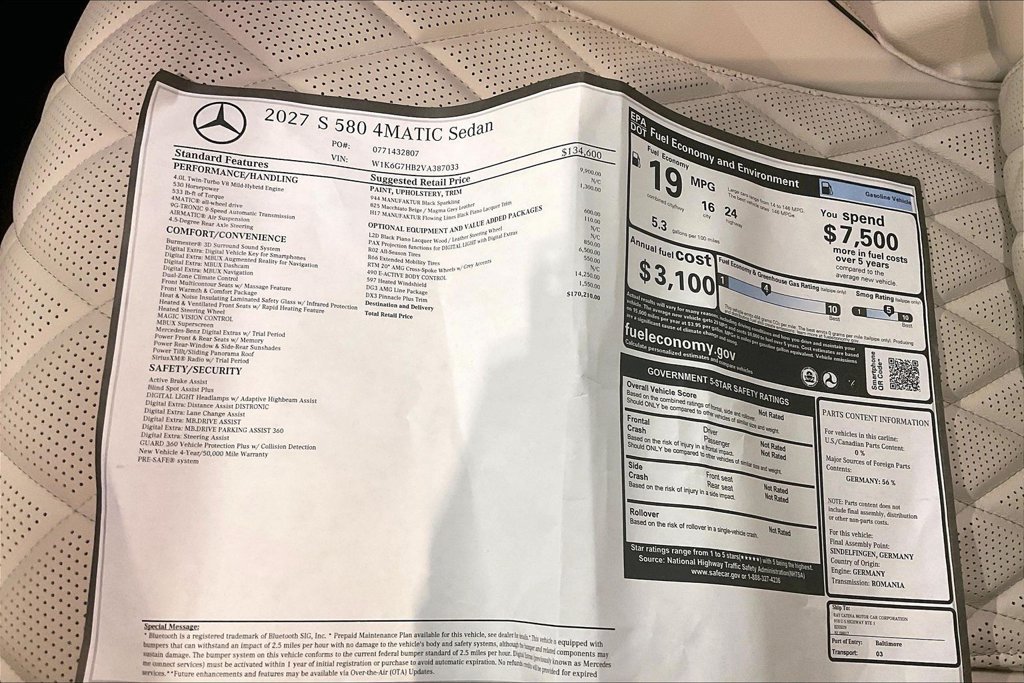 New 2027 Mercedes-Benz S 580 4MATIC Sedan image 12