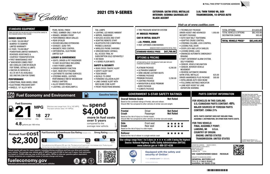Used 2021 Cadillac CT5 V w/ Platinum Package image 2