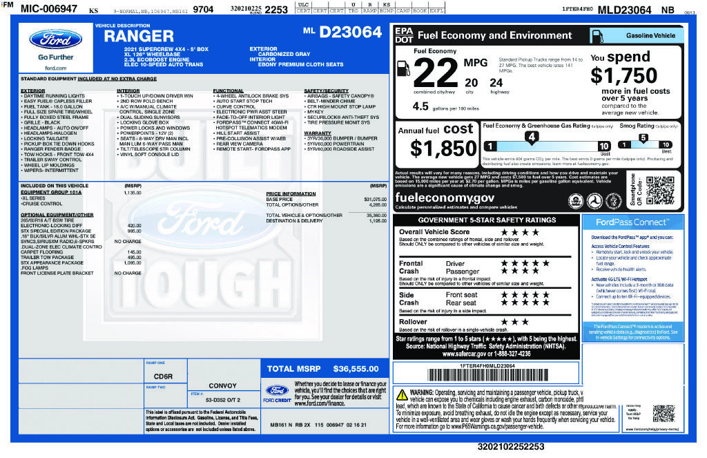 Used 2021 Ford Ranger XL w/ Equipment Group 101A High AWD/4WD image 25