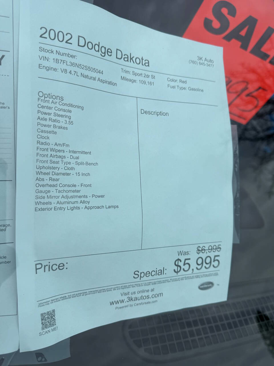 Used 2002 Dodge Dakota Sport image 9