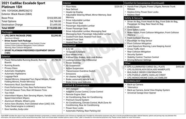 Used 2021 Cadillac Escalade Sport Platinum w/ LPO, ONYX Package image 34