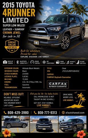 Used 2015 Toyota 4Runner 2WD image 2