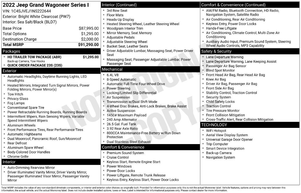 Used 2022 Jeep Grand Wagoneer Series I w/ HD Trailer Tow Package AWD/4WD image 25