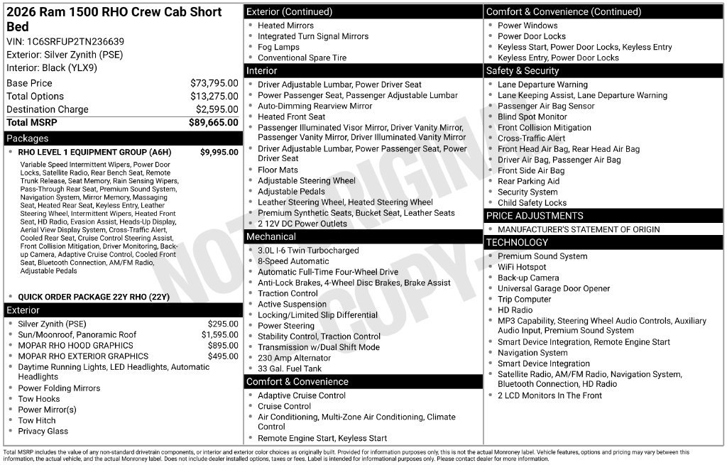 New 2026 RAM 1500 RHO w/ RHO Level 1 Equipment Group AWD/4WD image 45