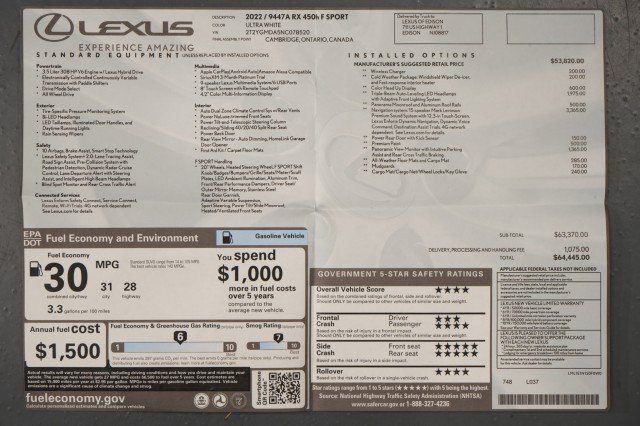 Used 2022 Lexus RX 450h F Sport w/ Accessory Package AWD/4WD image 65
