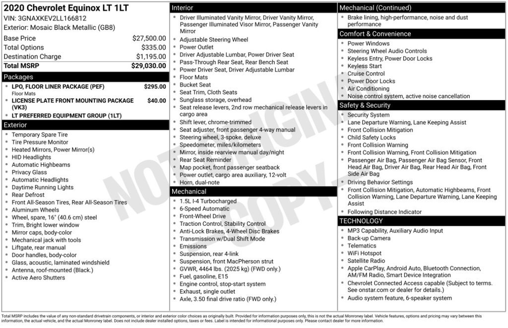 Used 2020 Chevrolet Equinox LT w/ LPO, Floor Liner Package FWD image 6