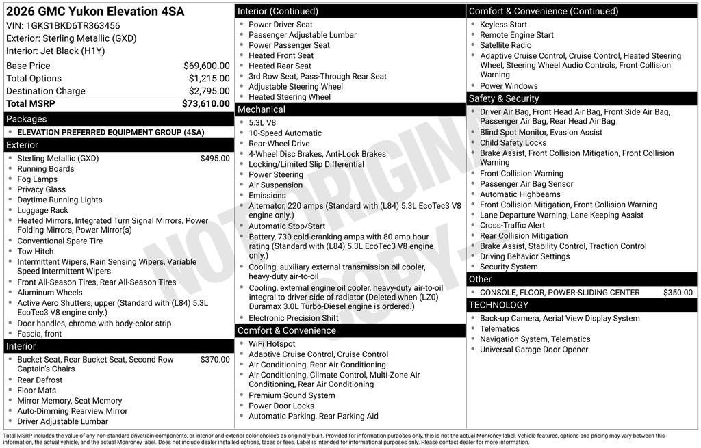 New 2026 GMC Yukon Elevation RWD image 26