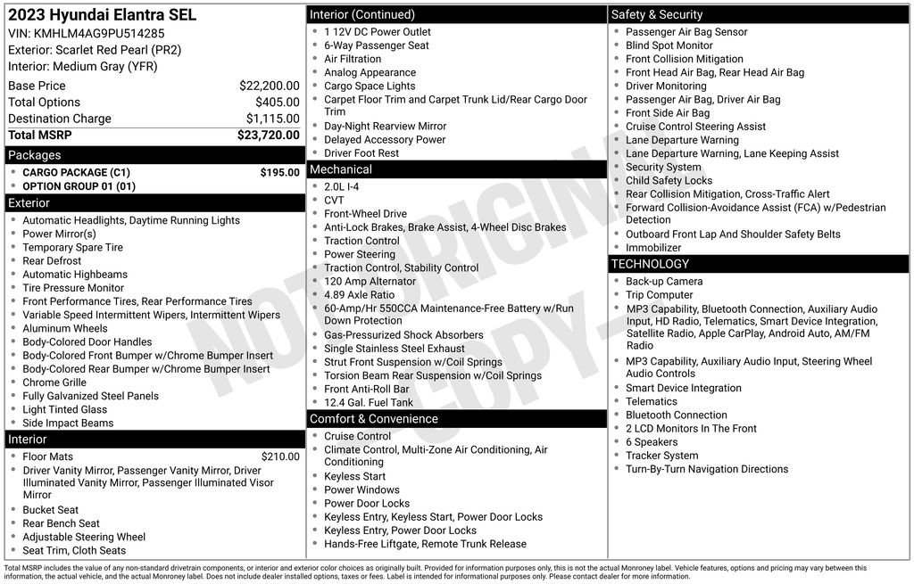 Used 2023 Hyundai Elantra SEL w/ Cargo Package image 8