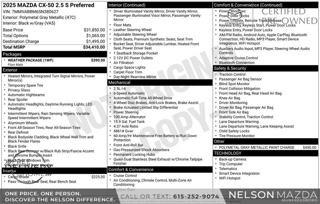 Certified 2025 MAZDA CX-50 AWD 2.5 S w/ Weather Package image 2