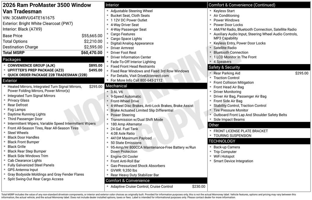 New 2026 RAM ProMaster 3500 w/ Convenience Group FWD image 3