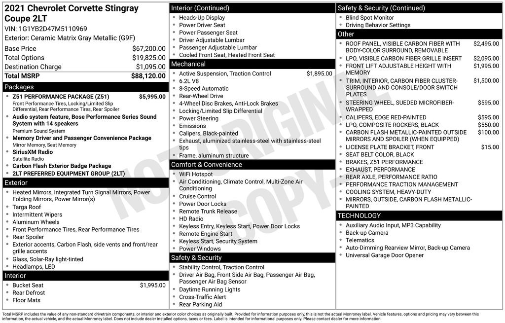 Used 2021 Chevrolet Corvette Stingray Preferred Cpe w/ Z51 Performance Package RWD image 7