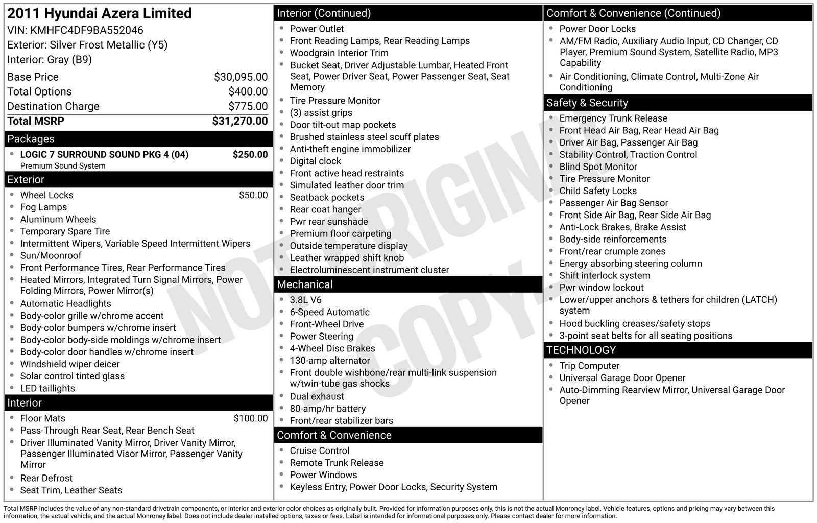 Used 2011 Hyundai Azera Limited w/ Logic 7 Surround Sound Pkg 4 image 26