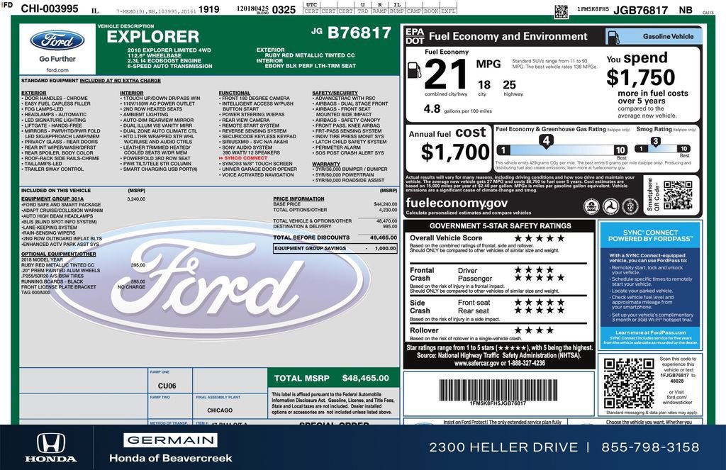 Used 2018 Ford Explorer Limited w/ Equipment Group 301A AWD/4WD image 33