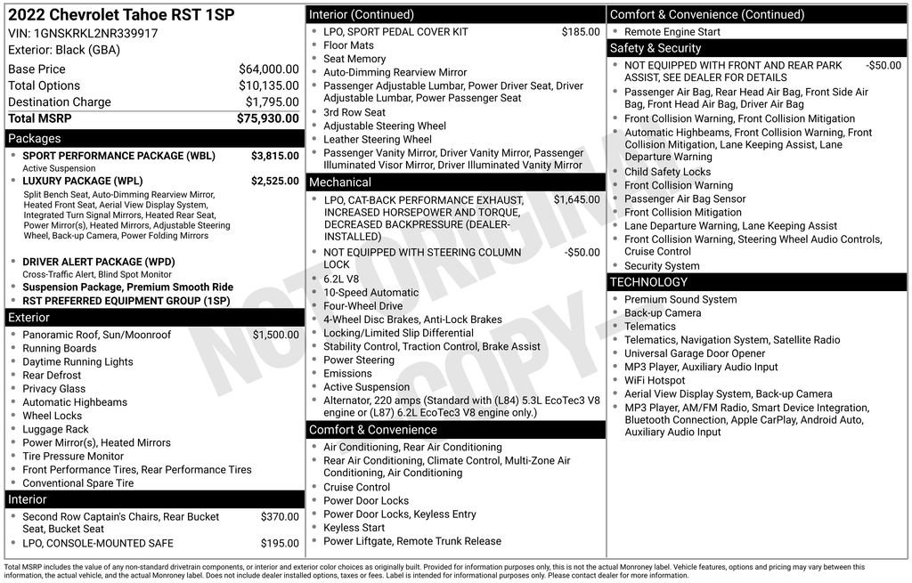 Used 2022 Chevrolet Tahoe RST w/ Sport Performance Package AWD/4WD image 24