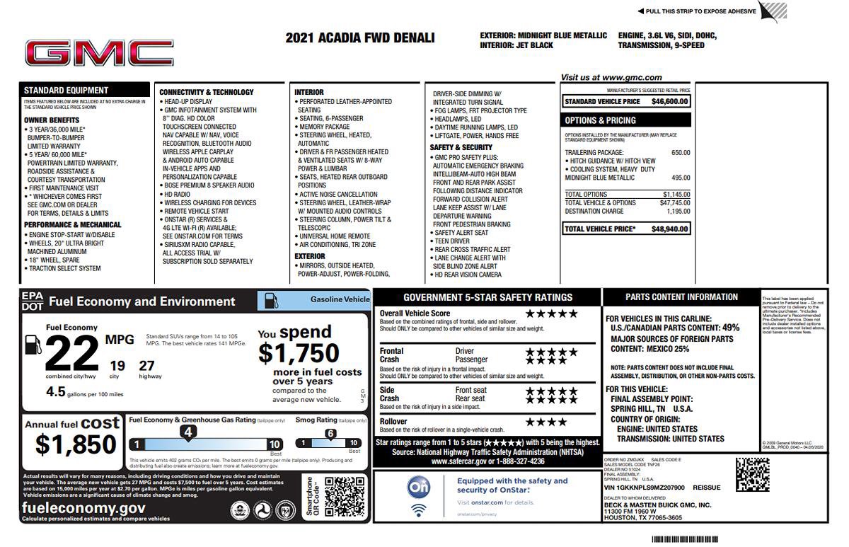 Used 2021 GMC Acadia Denali w/ Trailering Package FWD image 8