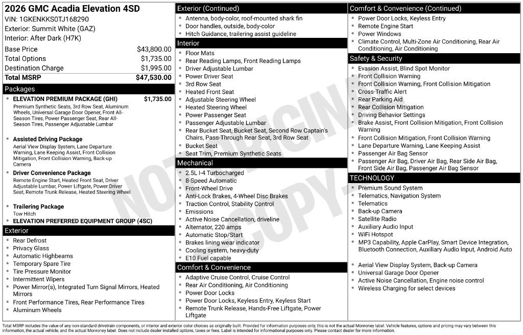Used 2026 GMC Acadia Elevation w/ Elevation Premium Package FWD image 34