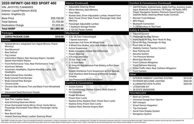 Used 2020 INFINITI Q60 Red Sport 400 w/ Cargo Package image 4