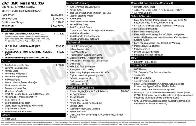 Used 2021 GMC Terrain SLE w/ Driver Convenience Package FWD image 28
