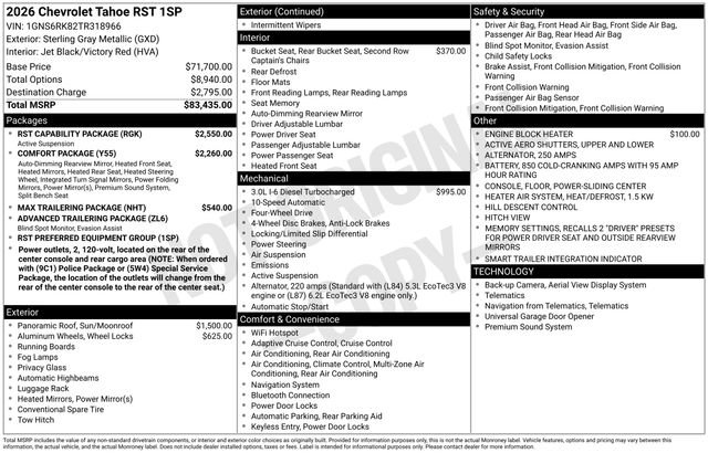 New 2026 Chevrolet Tahoe RST w/ RST Capability Package AWD/4WD image 2