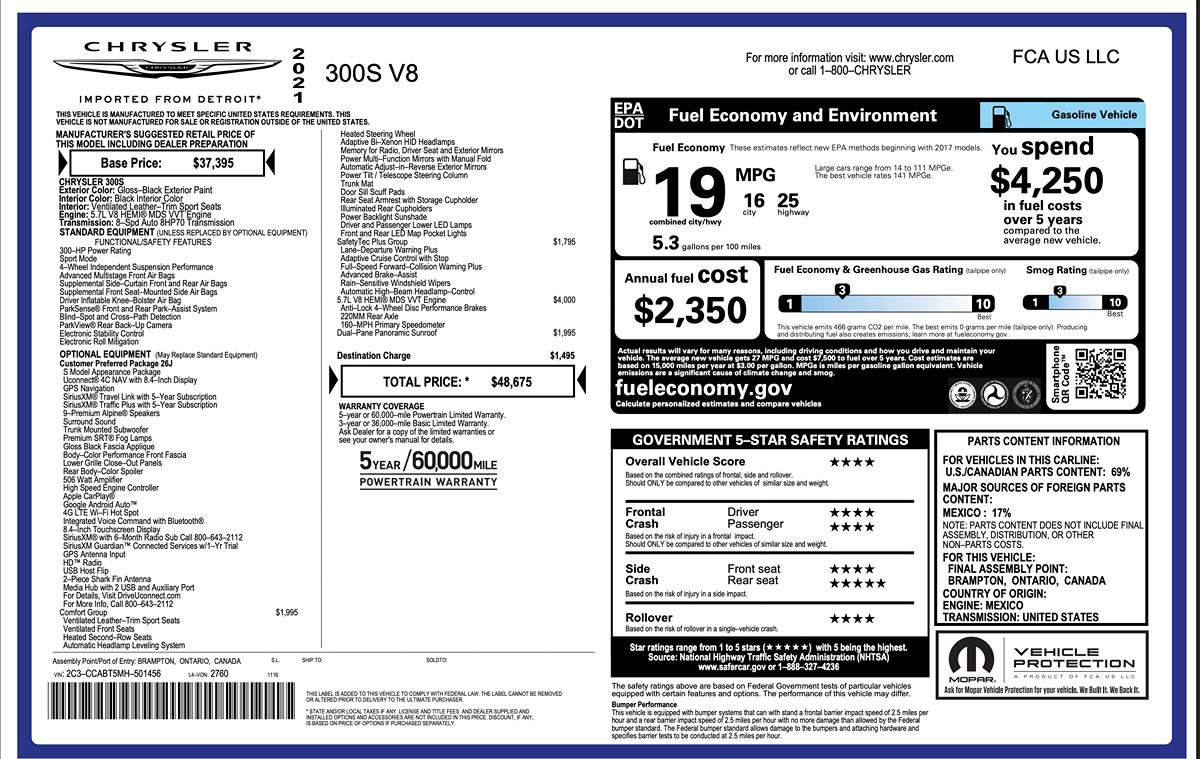 Used 2021 Chrysler 300 S w/ S Model Appearance Package image 7