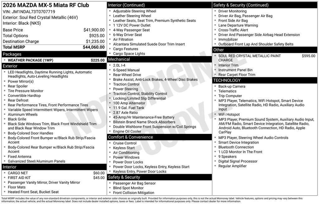 New 2026 MAZDA MX-5 Miata RF Club w/ Weather Package RWD image 6
