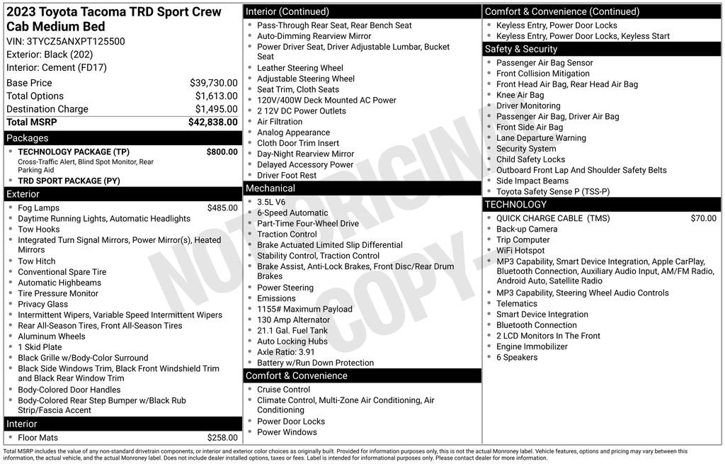 Used 2023 Toyota Tacoma TRD Sport w/ Technology Package AWD/4WD image 17