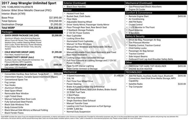 Used 2017 Jeep Wrangler Unlimited Sport w/ Quick Order Package 24S image 4