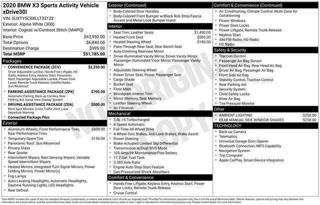 Used 2020 BMW X3 xDrive30i w/ Convenience Package image 1