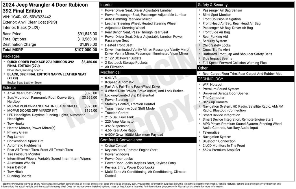 Certified 2024 Jeep Wrangler Unlimited Rubicon 392 AWD/4WD image 41